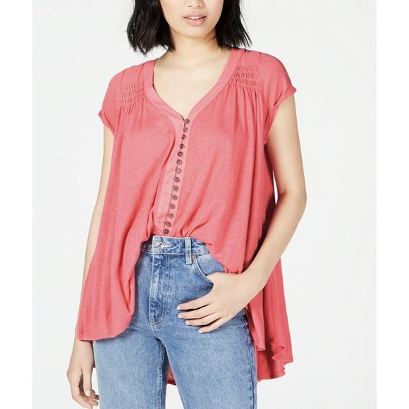 Free People Highland Smocked Shoulder Top Pink Size S - Picture 1 of 3